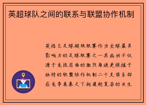 英超球队之间的联系与联盟协作机制